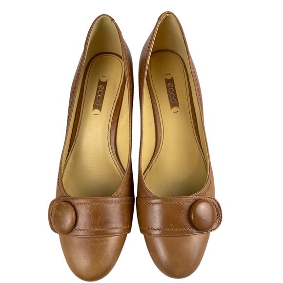 Ecco Durango Slip On Wedge Shoes Almond Toe Whiskey Leather Size 39 Comfort - Picture 3 of 10